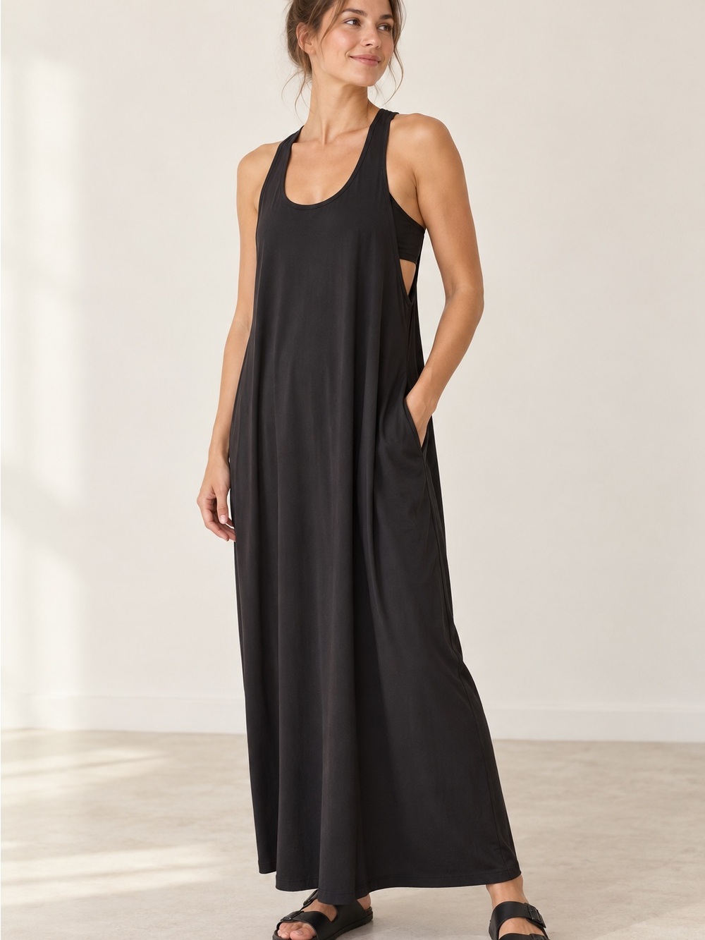 Athleta Presidio Black High-Low Racerback Maxi Dress Large